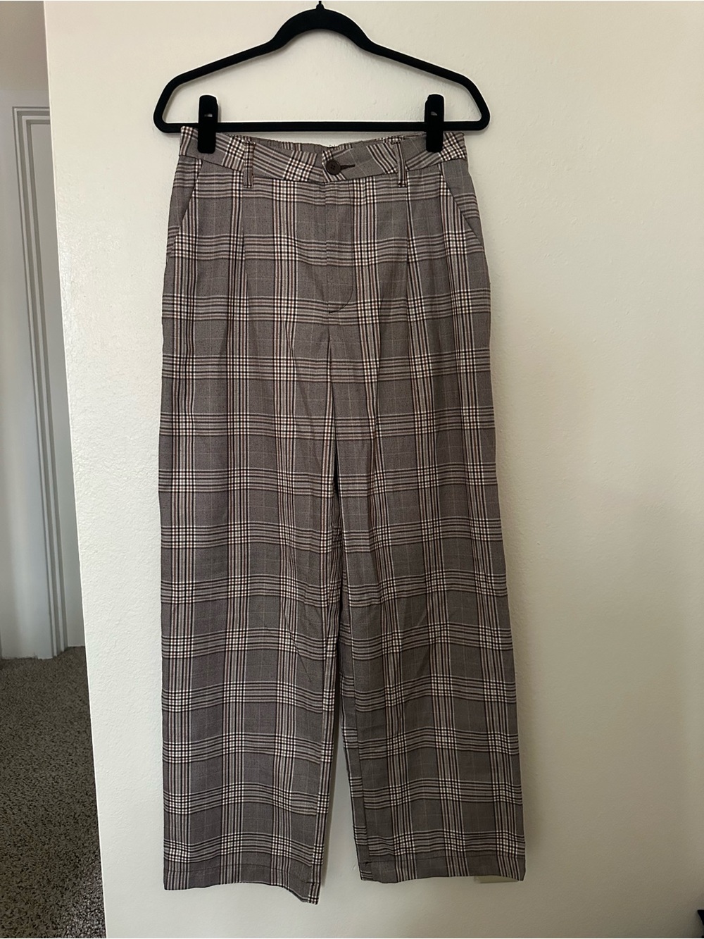 H&M Brown Plaid Wide-Leg Pants